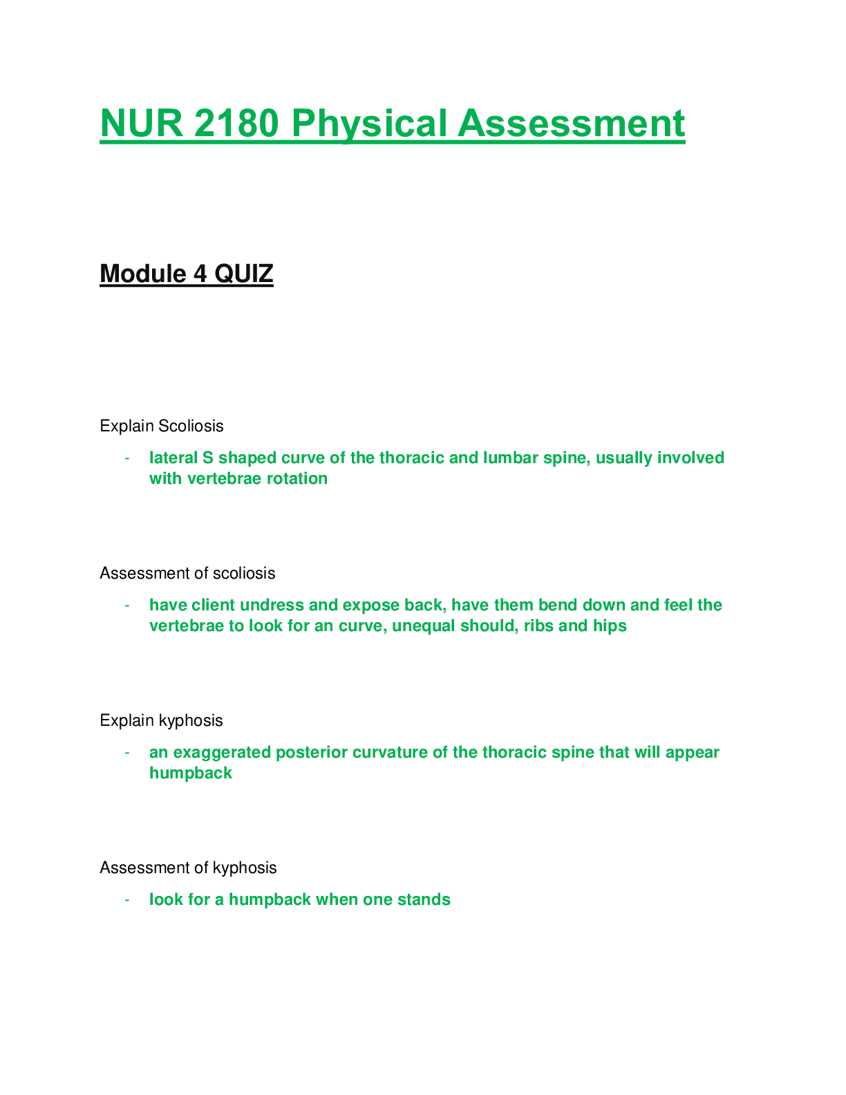 Preview of NUR 2180 / NUR2180: Physical Assessment Module 4 Quiz Latest Update Rasmussen